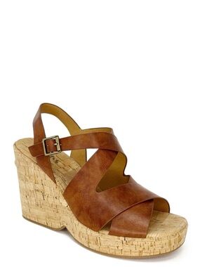 Korks by Kork-Ease Brigette Wedge Sandal Platform Size 9 Dark Tan New w/Box NWT